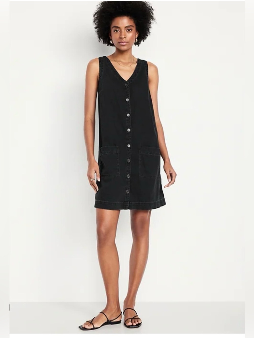 Old Navy NEW Sleeveless Button-Front Black Mini Dress Cotton